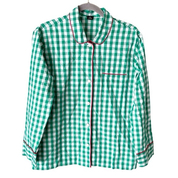 J. Crew Other - J. Crew Pajama Top Women's Small Vintage Green Gingham Emerald Ivory Christmas